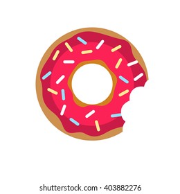 Vector donut with pink cream icon. 