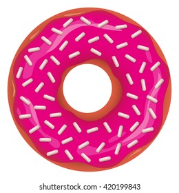 Vector donut with pink glaze and chocolate sprinkles