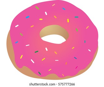Vector Donut with pink icing , donut illustration and topping