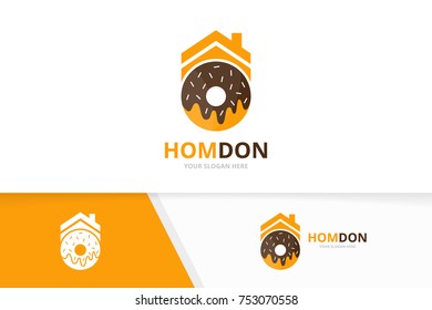 Vector donut and real estate logo combination. Doughnut and house symbol or icon. Unique bakery and rent logotype design template.