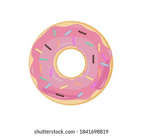 Vector Donut, Strawberry Glazed Donut Sprinkled With Colored Sugar,donut icon