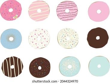 Vector donuts brown, blue, pink