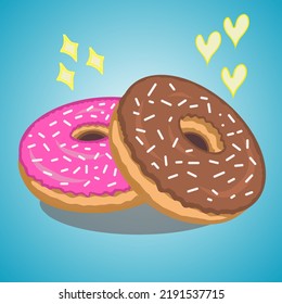 Donuts vectoriales con chocolate marrón y chocolate rosado, perfecto para banner, pegatinas, fondo, página web de aterrizaje 