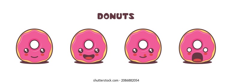 vector donuts cartoon mascot, with different facial expressions. suitable for icons, logos, prints, stickers, etc.