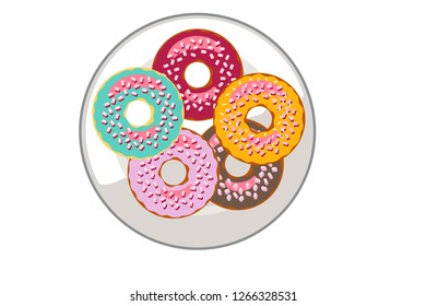 Vector donuts in a dish on a white background