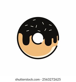 Vector donuts with melted chocolate and sprinkles give a delicious, funny and cute impression. And the black outline gives a clear impression.