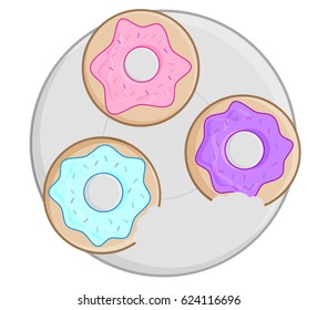 Vector donuts on a plate illustration, bitten donuts