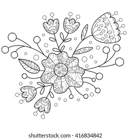 Vector doodle abstract bouquet of flowers. Pink doodle.
