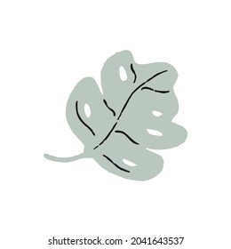 Vector doodle abstract leaves illustration, isolated on white background. Boho trendy floral and herbs illustration, hand drawn texture. Design elements.
