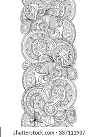 Vector doodle abstract mandala seamless border. Zentangle decorative element.