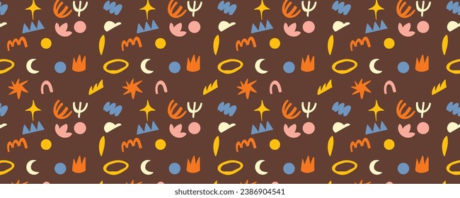 Vector doodle abstract modern art brown colorful seamless pattern background
