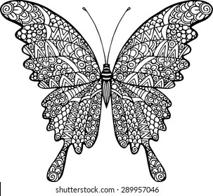 Vector Doodle Abstract Outline Decorative Butterfly Illustration