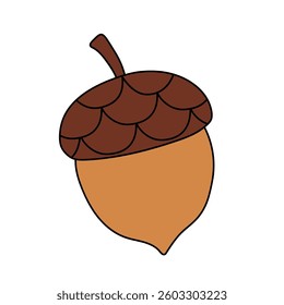 Vector doodle acorn, oak fruit isolated on white background. October worksheet printable for kids.