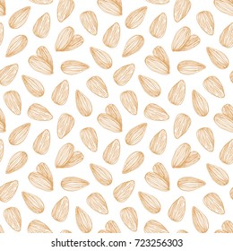 Vector doodle almond nuts seamless pattern background.