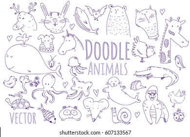 Vector doodle animals set