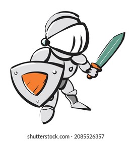 Vector Doodle Armored Knight, Character Illustration.