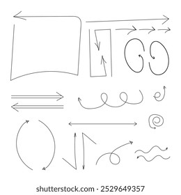 Vector doodle arrows. Hand drawn in black. On a white background.