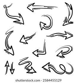 Vector doodle arrows are hand drawn with lots of collectibles inside