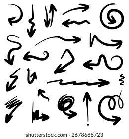 Vector doodle flechas son dibujados a mano con un montón de objetos de colección en el interior