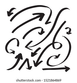 Vector doodle arrows. Illustration with hand drawn effect. Sketch arrows isolated on a white background. 