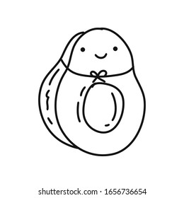 Vector de un aguacate de doodle, al estilo kawaii, con cara sonriente para carta o pintura