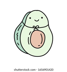 Vektorillustration eines Doodle avocado, kawaii-Stil, mit einem Smiley-Gesicht für Karton oder Farbe