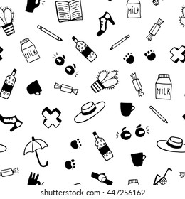 Vector doodle background. Abstract black and white seamless pattern.