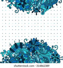  Vector doodle background with psychedelic colorful flowers and leafs. Can be used for cards, invitations, fabrics, wallpapers, ornamental template for design and decoration.