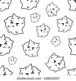 Vector Doodle Bacteria Germs or Cartoon Monsters Seamless Pattern. Hand Drawn Viruses Endless Background