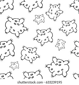 Vector Doodle Bacteria Germs or Cartoon Monsters Seamless Pattern. Hand Drawn Viruses Endless Background