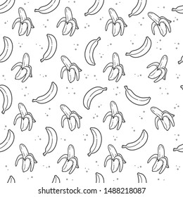 Vector doodle banana fruit background illustration, seamless pattern of  banana outline motif and texture.