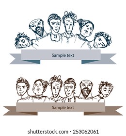 Vector doodle banners with people