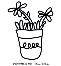 Vector of a doodle of a beautiful small houseplant made in line to paint. From the cactus and succulent family