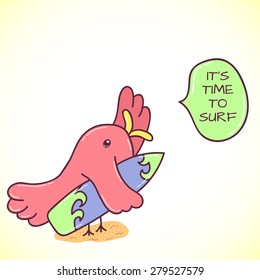 vector doodle bird with surfboard and speech bubble