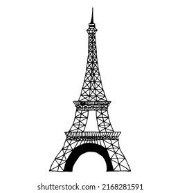 Vector doodle black Eifel Tower landmark symbol of Paris, France vector illustration isolated on white  background 