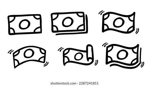 vector doodle black outline blank paper money, set 6
