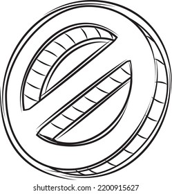 Vector Doodle Of Black And White Circular Stop Or Warning Icon. EPS 10 Format. Isolated.