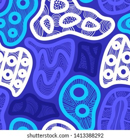 vector doodle blue tone freeform shape seamless pattern