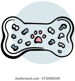 Garabato de Vector de una alfombra de lamer en forma de hueso con una superficie texturizada para mascotas. Este gráfico representa el enriquecimiento animal, el alivio de la ansiedad y la alimentación lenta. Ilustración minimalista de arte lineal para proyectos de diseño veterinario y con temática de mascotas