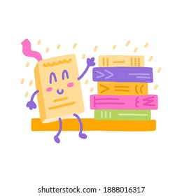 Vector doodle with book shelf for book lovers and bookworms. Cute book. Vector template for card, postcard, banner, poster, sticker 