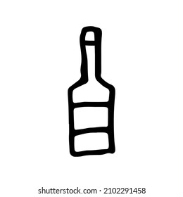 Vector doodle botlle, alcohol, line art, minimalistic picture, poster, postcard.