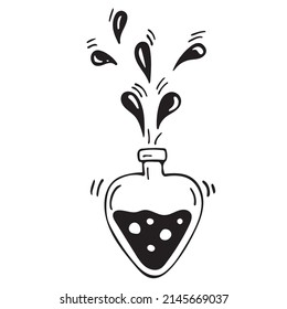 Vector doodle bottle of magic love potion. Hand drawn illustration