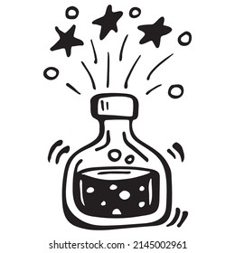 Vector doodle bottle of magic potion. and drawn illustration