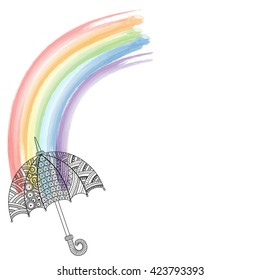 Vector doodle bright umbrella. I love Autumn. Fashion Umbrella Style. Rainbow and rain