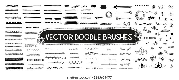Vector doodle brushes set. Marker hand-drawn line and elements.