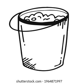 Vector doodle bucket with foam water. Black mesh bucket.