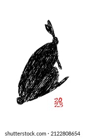 Doodle vectorial con conejito aislado en fondo blanco. Símbolo del año nuevo chino, calendario oriental. Icono con liebre, elemento de diseño de vacaciones, imprimir con conejo.