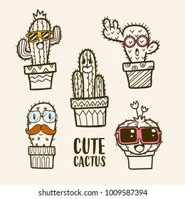 vector doodle cactus collections, vector cactus set, doodle cactus, succulent vector set
