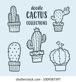 vector doodle cactus collections, vector cactus set, doodle cactus, succulent vector set
