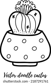Ilustración de cactus del doodle vectorial. Planta de arte de la línea negra en una olla. Ideal para diferentes tipos de diseños y orígenes